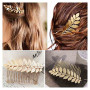 Yheakne Peigne à cheveux de mariée Feuille d'or Pièce de cheveux Coiffes de mariage Peigne latéral de mariée Accessoires de chev