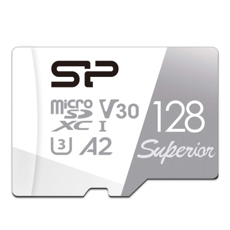 Silicon Power Carte Micro SDXC UHS-I (U3) 128 Go V30 4K A2 Haute Vitesse avec Adaptateur