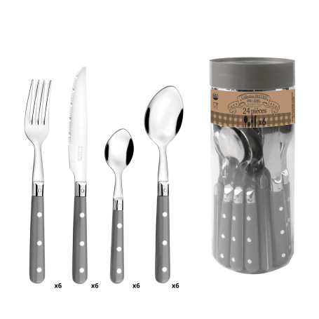 PRADEL ESSENTIEL - Ménagère 24 couverts de table pour 6 personnes - Bistro-Club - Acier inoxydable 18/0