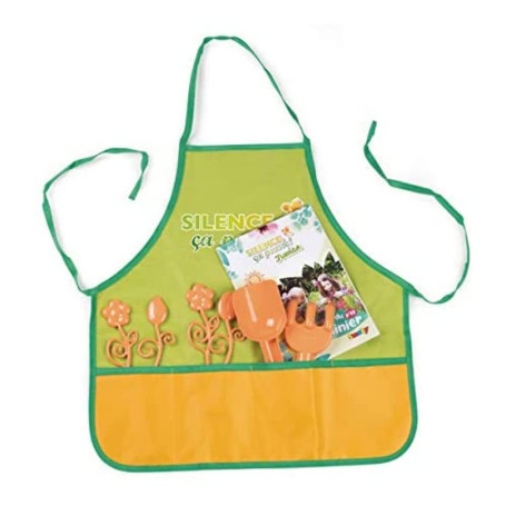 Smoby - Silence ça Pousse - Tablier de Jardinage pour Enfant - Poches Intégrées - Râteau + Pelle - Dès 3 Ans - 870310 Vert