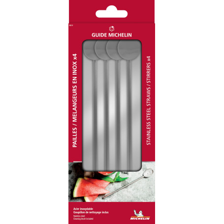 Pailles mélangeurs réutilisables acier inoxydable x4 - Cocktail et boisson - LE GUIDE MICHELIN