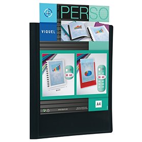 Viquel – Porte vues Personnalisable 60 Vues (30 pochettes) ESSENTIEL – Reliure en polypropylène Résistant – Couleur Noire – Form
