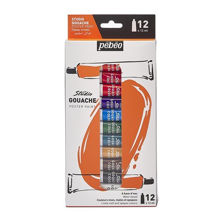 PEBEO – Studio Gouache - Set de Peinture Gouache Haute Qualité pour Artistes Professionnels et Peintres Amateurs – 12 Tubes de c