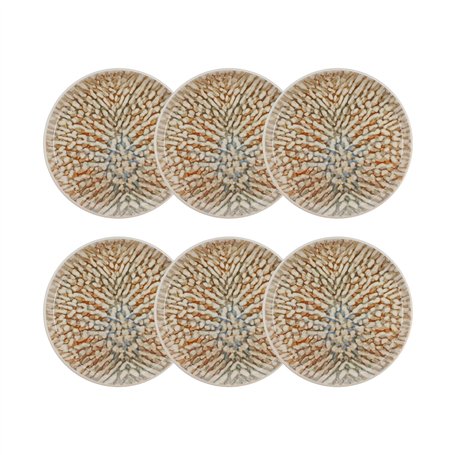 NOVASTYL - Lot 6 assiettes desserts ambre 20cm en grès marron et beige - 2614612