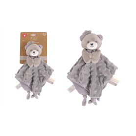 DODO D'AMOUR - Doudou Carré - Ours - 053932 - Gris - Polaire Alvéolée - Cadeau Naissance - Peluche - Bébé - Doux - Lavable en Ma