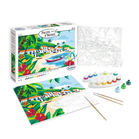 Sentosphère – Palette d'Artiste – Ilhabela – Peinture Acrylique - Création Relaxant - Adultes – 14 à 16 couleurs – toilée contre