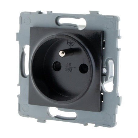 Prise simple 2P+T encastrable - à composer - métal Noir brossé - Kouro - Zenitech