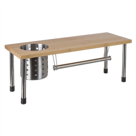Etagère de Cuisine Porte ustensiles et essuie-Tout en Bambou - 51 x 21 cm