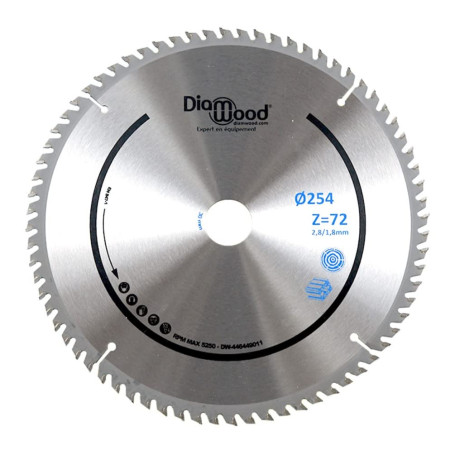 DIAMWOOD - Lame de Scie Circulaire Bois Alu HM Finition Scie à Onglet | Découpe Parfaite | Diamètre 254 mm | 72 Dents Trapézoïda