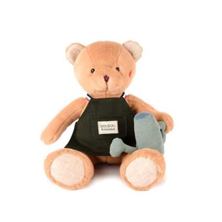 DOUDOU ET COMPAGNIE - 1 Peluche Ours Jardinier - 28 Cm - Collection Botanique - Peluche Déco avec Tablier & Arrosoir - Ours Doux