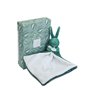 DOUDOU ET COMPAGNIE – Lapin avec Doudou Vert Sauge – Peluche Bébé Ultra Douce – Motif Fleuri – Cadeau Naissance Mixte – Lavable