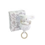 DOUDOU ET COMPAGNIE - Boîte à Musique Lapin Doudou Blanc – Peluche Musicale Ultra Douce Bébé avec Anneau Bois – Doudou Veilleuse