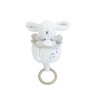 DOUDOU ET COMPAGNIE - Boîte à Musique Lapin Doudou Blanc – Peluche Musicale Ultra Douce Bébé avec Anneau Bois – Doudou Veilleuse