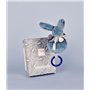 DOUDOU ET COMPAGNIE - Boîte à Musique Lapin Doudou bleu – Peluche Musicale Ultra Douce Bébé avec Anneau Bois – Doudou Veilleuse 