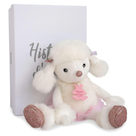 HISTOIRE D'OURS - Collection Les Petits Twist - Peluche Chien Caniche Roxane - Doudou Paillettes Blanc 25 cm - Cadeau Naissance