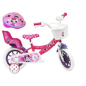 A.T.L.A.S. Vélo Enfant 12' Minnie de Disney équipé de 1 Frein, Panier Avant, Porte poupée arrière, Garde boues + Casque Inclus F A.T.L.A.S. Vélo Enfant 12' Minnie de Disney équipé de 1 Frein