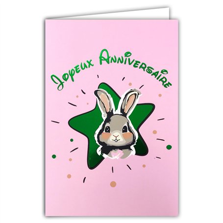 69-9029 Carte Joyeux ANNIVERSAIRE Petit Lapin Mignon pour Enfant Fille Garçon +Enveloppe 12x17