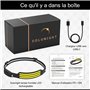 SOLUNIGHT - Lampe Frontale LED Rechargeable avec Bandeau Réfléchissant - Puissance 2600 mAh - Très Grande Capacité d'Autonomie -