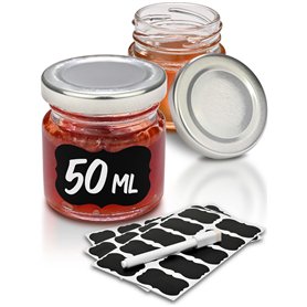 Praknu 24 Mini Pots à Confiture de 50ml - Avec Étiquettes et Marqueur - Hermétique - Lavable au Lave-vaisselle - Idéal comme Cad