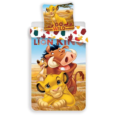 Le Roi Lion Parure de lit 100% Coton - Housse de Couette Réversible 140x200cm + Taie d'oreiller 65x65 cm