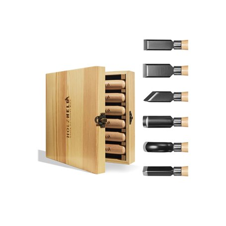 Lot de 6 ciseaux à bois dans une boîte en bois