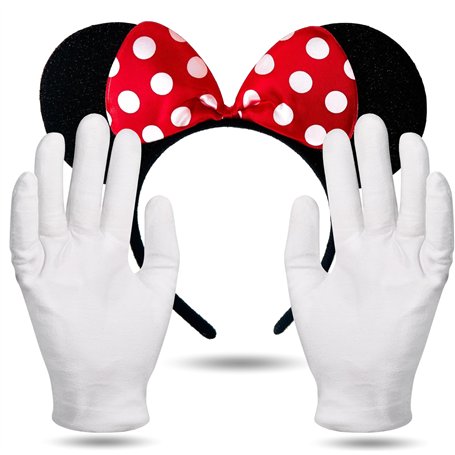 FASCHINFEVER Lot de 2 oreilles de souris - Costume Minnie Mouse avec oreilles et gants pour femme pour le carnaval et le carnava