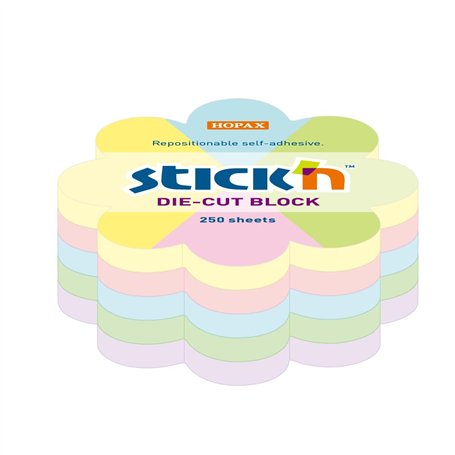 Bloc-notes adhésives en forme de fleur | 250 feuilles – Fabriqué en papier – Assortiment de couleurs pastel – Dimensions 6