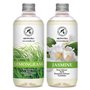 Recharge Diffuseurs de Parfum 2x500ml - аvec Arôme Lemongrass & Arôme de Jasmin - Parfum Frais et de Longue Durée - Aromathérapi