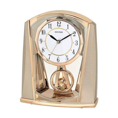 RHYTHM Horloge de cheminée contemporaine avec pendule oscillant et cadran facile à lire Doré Champagne 4RP772WR13
