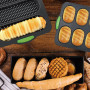 2 Pièces Moule à Pain,Moule Baguette Silicone 3 Grilles,Plaque à Pain Baguette Français Antiadhésif avec Couteau en Silicone et 