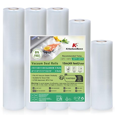 KitchenBoss Rouleau Sous Vide Alimentaire：5 Rouleaux Sac Sous Vide Alimentaire
