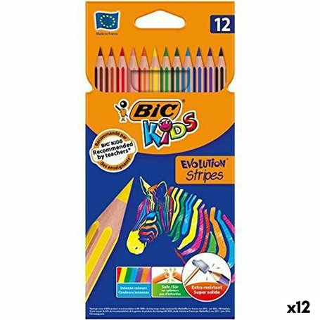 Crayons de couleur Bic KIDS EVOLUTION STRIPES Multicouleur 12 Pièces (12 Unités)
