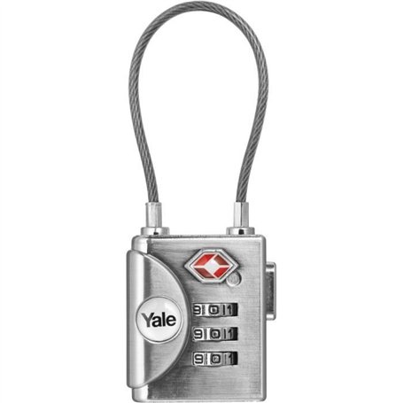 Cadenas câble TSA a Code Combinaison Programmable 3 Chiffres - Yale - Homologué TSA - Gris