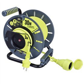 Masterplug Pro-XT Enrouleur ouvert inversé avec prise en ligne résistante aux intempéries 30 m avec câble haute visibilité inver Masterplug Pro-XT Enrouleur ouvert inversé avec prise en ligne résistante aux intempéries 30 m avec câble haute visibilité inver