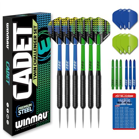 WINMAU Darts Cadet Twinset - Acier de qualité supérieure - 19g Jeu de fléchettes à Pointe en Acier avec ailettes et tiges de flé
