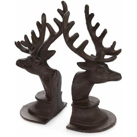Satchville Paire de serre-livres en fonte avec tête de cerf - Style vintage - Marron - Hauteur 20 cm x longueur 8 cm x largeur 1