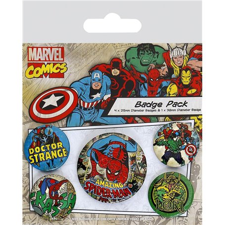 Pyramid International Marvel Comics Badge rétro Spider-Man Multicolore 4 x 25 mm et 1 x 38 mm