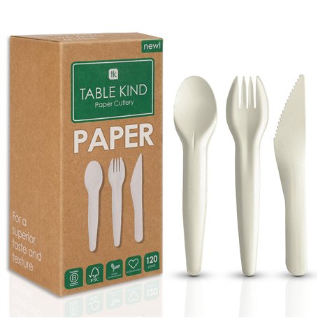 Table Kind 120 X Ensemble De Couverts En Papier En Vrac Fourchettes Couteaux Cuillères Ustensiles Pour Fête D'Anniversaire Campi