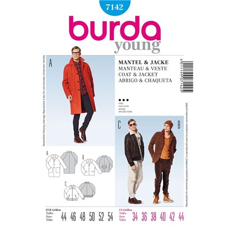 Burda B7142 Patron de Couture Manteau et Veste 19 x 13 cm