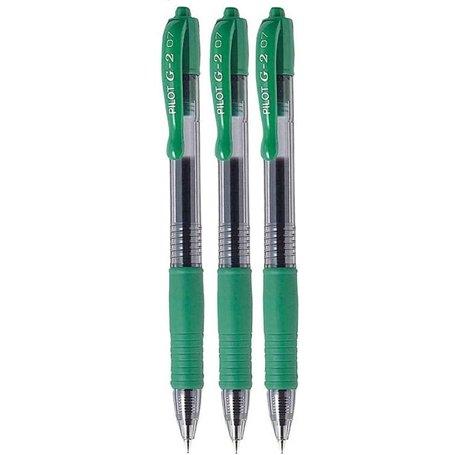 Pilot G2 07 Lot de 3 stylos roller verts rechargeables à encre gel pointe fine rétractable Pointe 0