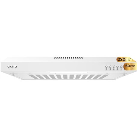 CIARRA Hotte aspirante silencieuse à visière de 60 cm avec 3 vitesses 220 m³/h avec LED sur le dessus