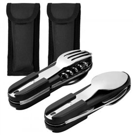 Dokeno 2 Pièces Vaisselle Pliante en Acier Inoxydable, Couverts de Camping Portable avec Sac Oxford, Couvert Multifonction Campi Dokeno 2 Pièces Vaisselle Pliante en Acier Inoxydable
