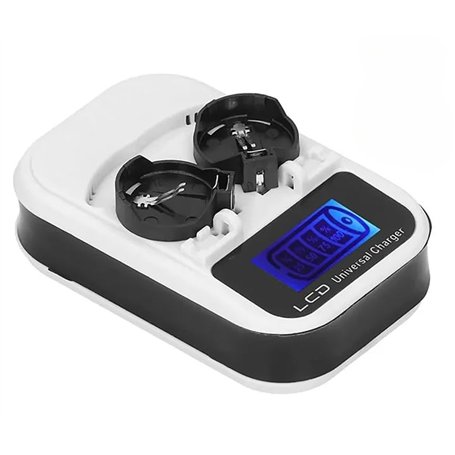 Chargeur de Piles Bouton 100-240V avec Écran LCD pour Piles Bouton Rechargeables LIR2016 LIR2025 LIR2032 ML2016 ML2025 ML2032