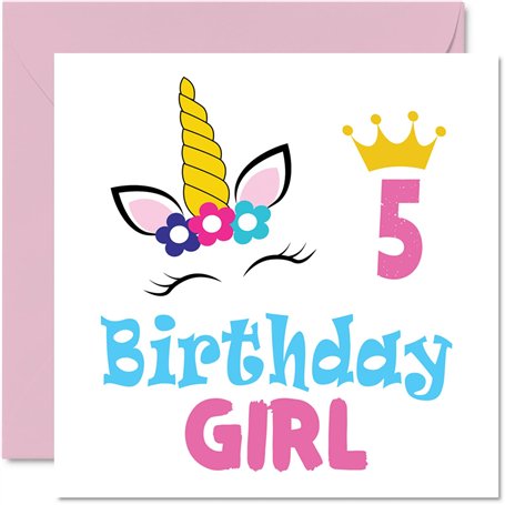 Stuff4 Carte d'anniversaire 5 ans pour fille – Carte d'anniversaire licorne – Carte d'anniversaire pour fille de 5 ans