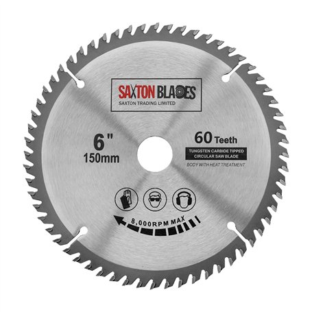 Saxton Blades Lame de scie circulaire Saxton TCT 150 mm x 20 mm alésage x 60 dents + anneau 16 mm et 10 mm compatible avec Ryobi