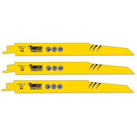 3 lames de scie sabre SabreCut SCRS1110DF_3 225 mm 6 TPI S1110DF pour coupe rapide du bois et du métal compatibles avec Bosch De