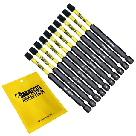 10 x SabreCut SCRSQ389_10 Jeu d'embouts de tournevis à percussion magnétique carré SQ3 89 mm à extrémité unique compatible avec