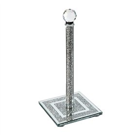 London Boutique Porte-Rouleau de Cuisine en Cristal sur Pied avec Base carrée en Diamant écrasé 30 cm de Hauteur, Argenté et Tra London Boutique Porte-Rouleau de Cuisine en Cristal sur Pied avec Base carrée en Diamant écrasé 30 cm de Hauteur