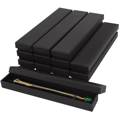 Kurtzy Petite Boîte Cadeau en Papier Noir pour Bijoux (Lot de 12) - 21 x 4 x 2 cm - Boite Carton Rembourrée de Mousse pour Boucl