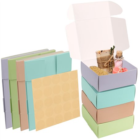 Kurtzy Lot de 20 Boite Cadeau Carrée - Boite Papier Kraft 12 x 12 x 5 cm - 4 Couleurs - Boite Carton Emballage Cadeau avec Couve